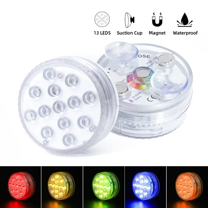 13 Lights Waterproof Multi Color Submersible LED Lights Underwater Night Lamp Tea Light Vase Bowl Party Wedding Christmas Decor