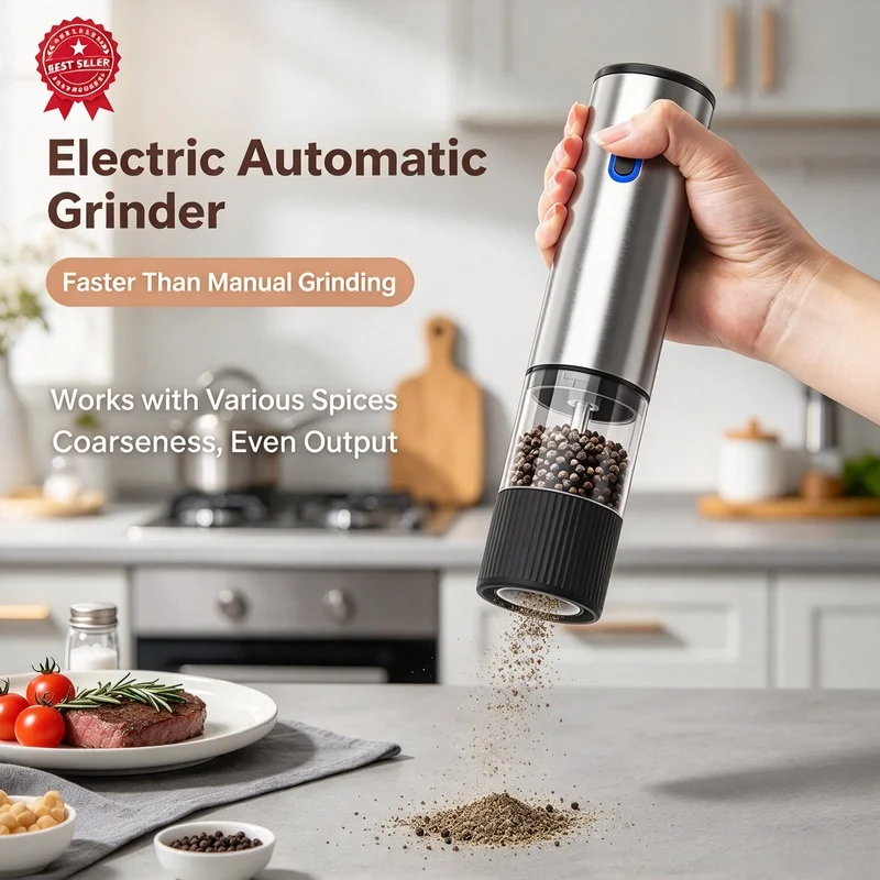Electric Salt & Pepper Grinder USB Rechargeable Automatic Spice Mill Adjustable Coarseness Kitchen Accessory