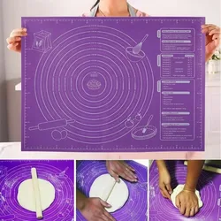 Silicone Pastry Mat Non Slip Large Non Stick Silicone Baking Fondant Mat Pie Pizza Cookies Easy Clean Kneading Mat with Scale