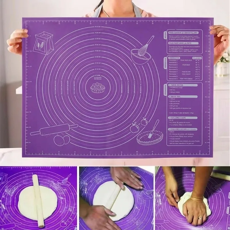 Silicone Pastry Mat Non Slip Large Non Stick Silicone Baking Fondant Mat Pie Pizza Cookies Easy Clean Kneading Mat with Scale