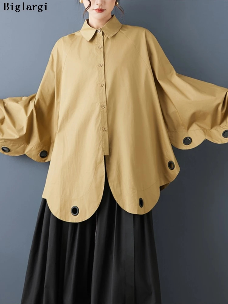 

Oversized Spring Autumn Shirt Women Irregular Ruffle Pleated Loose Fashion Ladies Blouses Casual Long Sleeve Woman Shirts