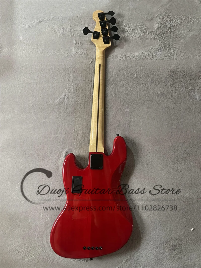 5 Strings Red Electric Bass Solid Body  Maple Fingerboard Active Battery Red Tortoise Shell Guard Factory Custom