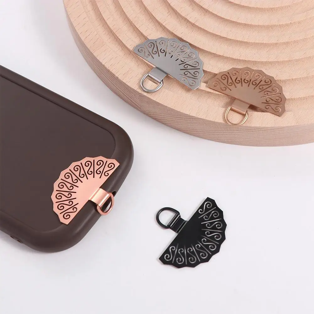 Fan Shaped Phone Lanyard Gasket Stainless Steel Snap Strap Metal Phone Patch Chinese Style Ultra Thin Phone Card Clip