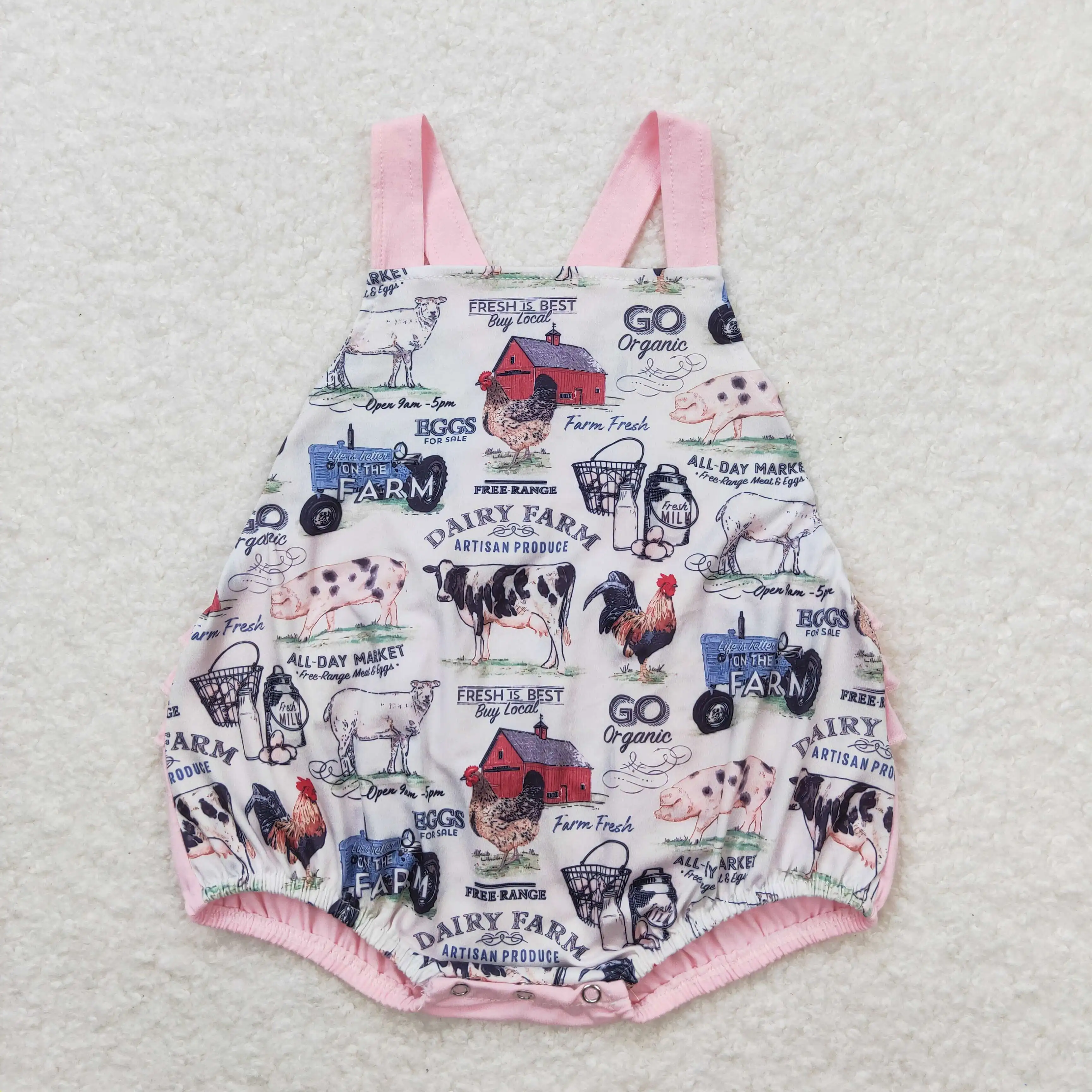z96-13 SR0911 toddler baby rompers girls Farm House Tractor Animal Lace romper Wholesale Summer Boutique baby girls clothes
