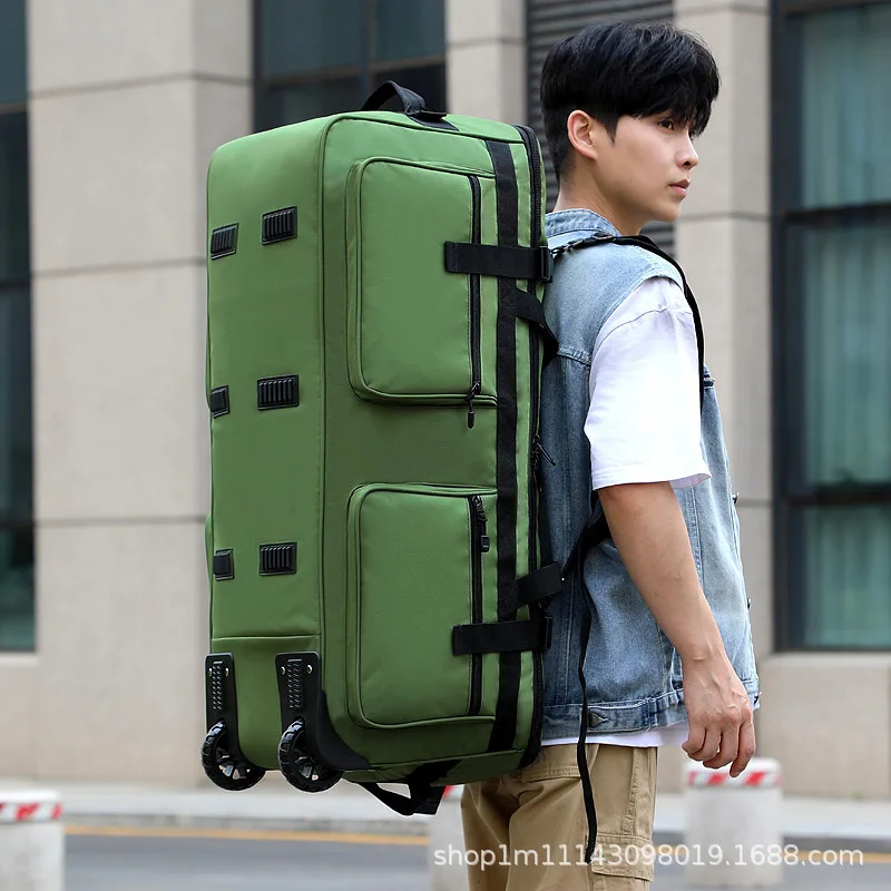 New Oversized Travel Backpack Portable Folding Wheels Duffel Bag Outdoor Equipment Multifunctional Tow Checked Bag Luggage
