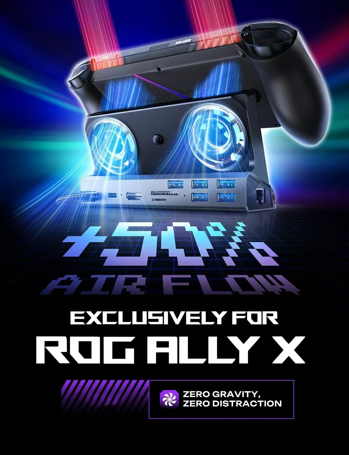 

Dual Cooling Fan Docking Station for ROG Xbox Ally X, 13-in-1 Dock with 4K@60Hz, 100W Charging Port Support ROG Ally 30W Mode