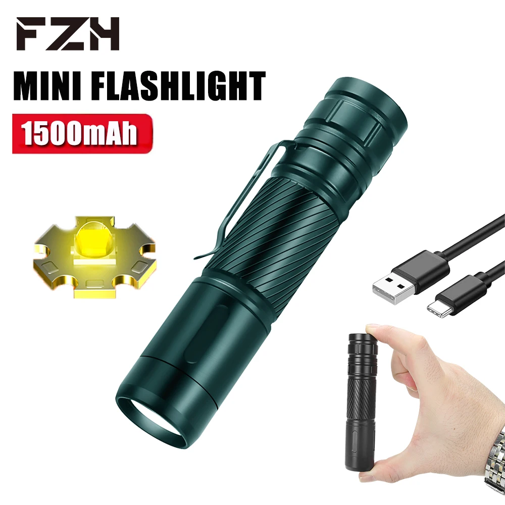 

SC8 High Powerful LED Tactical EDC Keychain Flashlight USB Rechargeable 1500mAh Torch with Pen Clip Fishing Camping Lantern