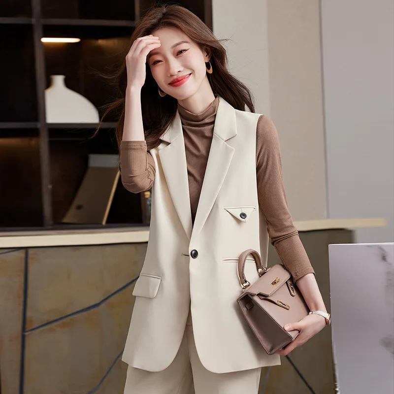 Black Suit Vest for Women Spring and Autumn2023New Temperament Goddess Style Outer Wear Leisure Professional Vest Vest Suit