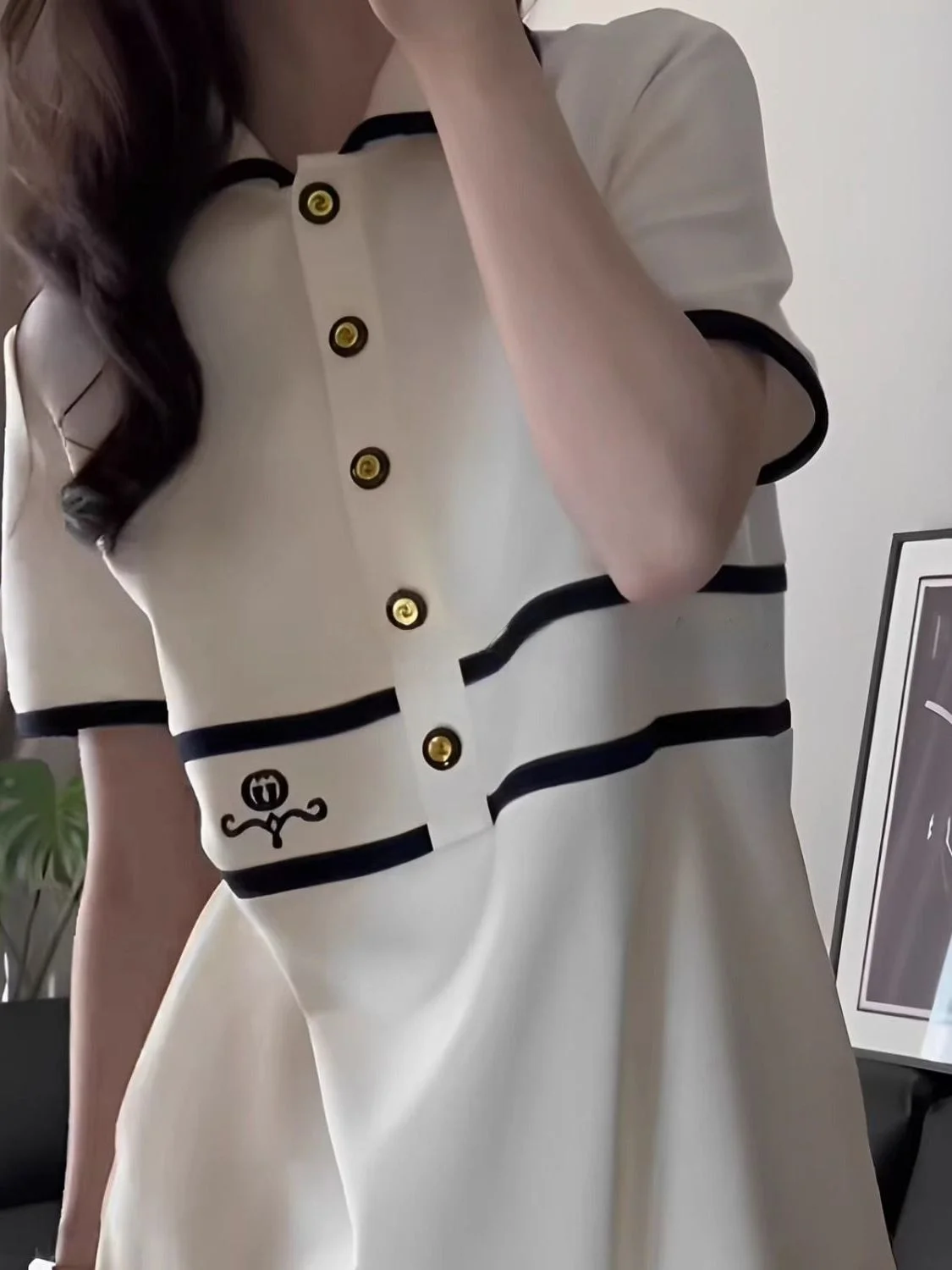 Grande taille Ne ort Sve Dr T-shirt mi-long d'été décontracté pour femmes Dr Color Blo jupe féerique Sle bouton unique C...