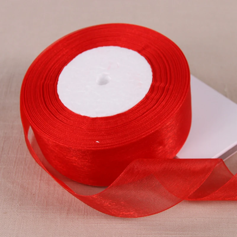 12mm 15mm 20mm 25mm 40mm 50mm Red Organza Ribbon DIY Crafts Supplies Wedding Party Decoration Gift Wrapping Ribbons 45meter/Roll