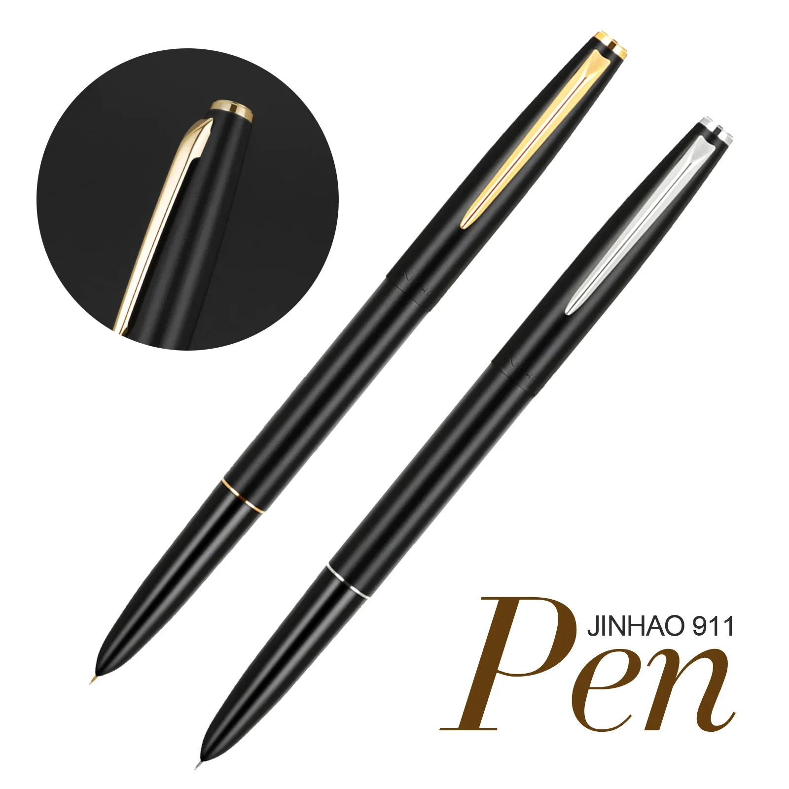 Imagem -04 - Jinhao-caneta-tinteiro de Escrita Irídio Tinteiro Rotativo Dourado Prateado Fosco Touch Writing Escritório Material Escolar Estacionário Ponta de 0.38 mm 911 Novo