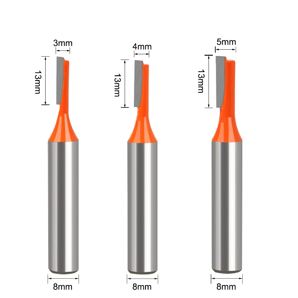 3pcs 8mm Shank Straight Router Bit Tungsten Carbide Single Flute Bit Wood Milling Cutter for Woodwork Tool