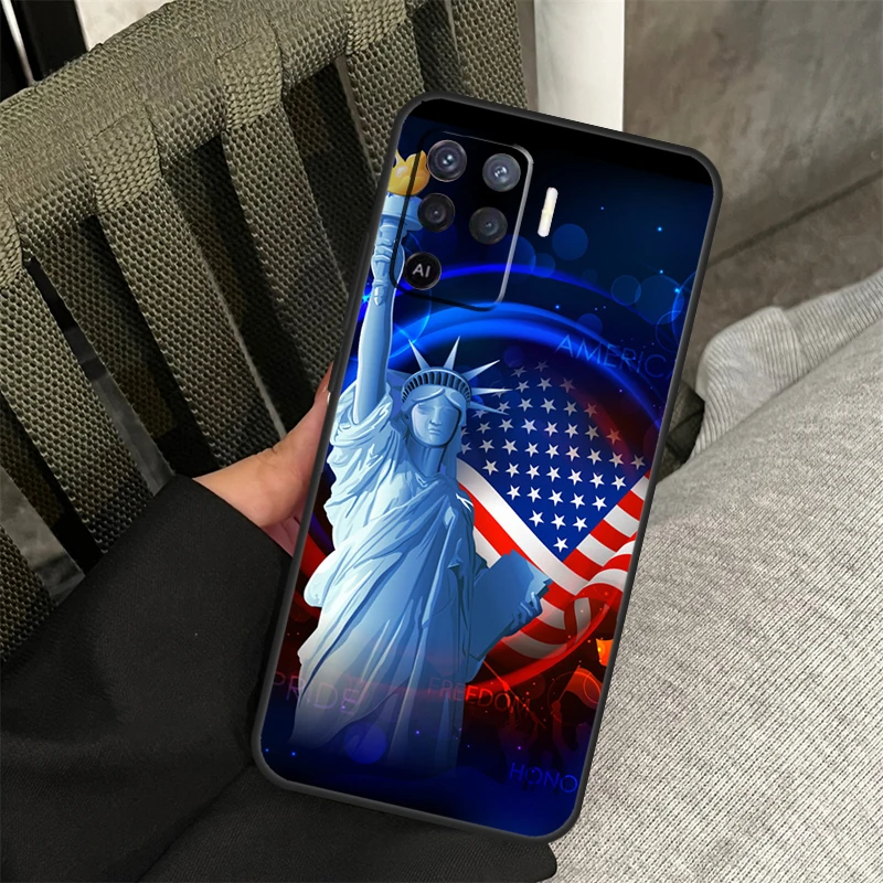 America Flag Statue of Liberty Case For OPPO A78 A77 A17 A15 A52 A72 A91 A93 A5 A9 A54 A74 A94 A53s A54s A57s A16 A76 A96