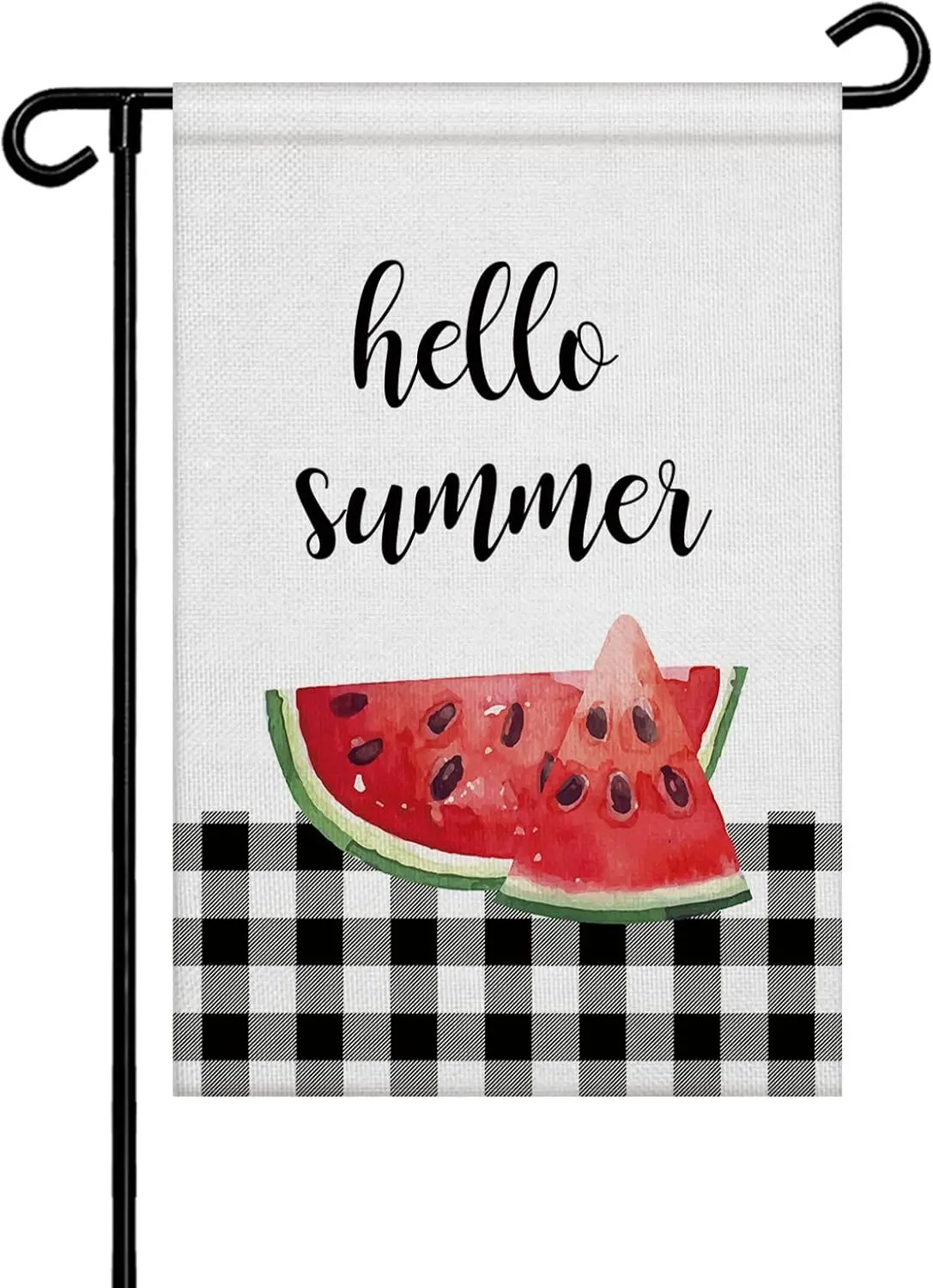 Garden Flag Double-Side Printed House Flag Summer Fruit Watermelon Yard Flag Black White Buffalo Check Welcome Banner Decor Outd