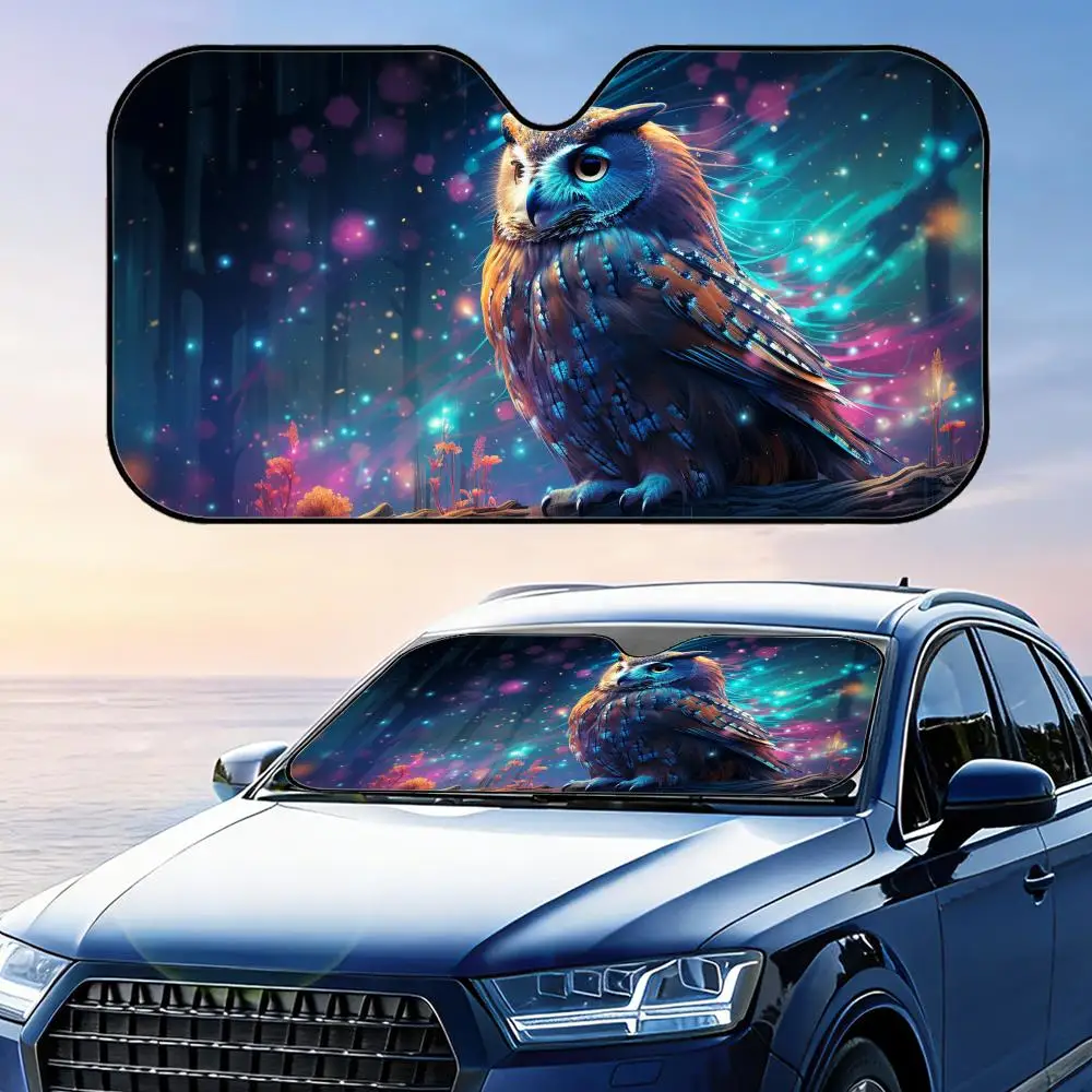 

Солнцезащитный козырек с милым рисунком совы, многоразовый, из алюминиевой фольги, для защиты от УФ-излучения и теплоизоляции, накидка на лобовое стекло