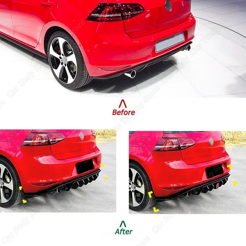 Rear Bumper Lip Diffuser Splitter For VW Golf 7 MK7 Standard MK7 GTI GTD 2013-2016 Gloss Black High-quality ABS With Light