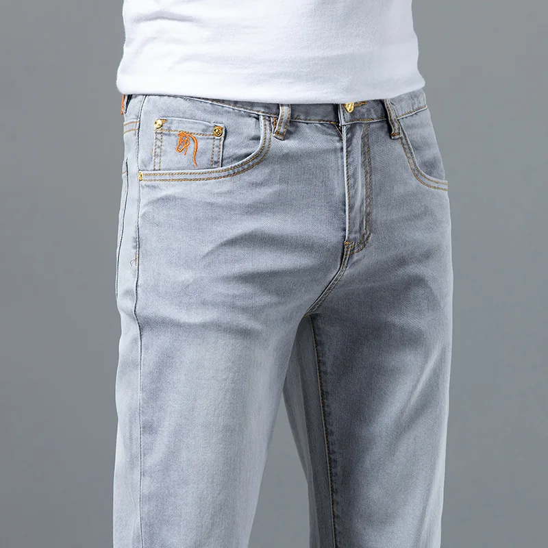 High-End Affordable Luxury Men's Cropped Jeans Summer Thin and Soft Breathable Casual Slim Fit Stretch Fashion Printed Pants