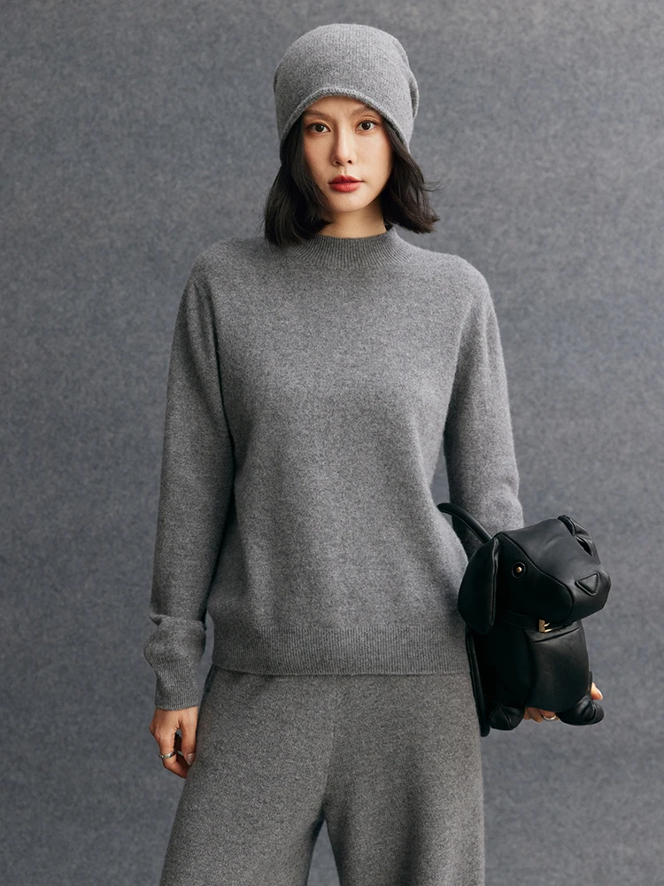 

TLOML New Women 100% Cashmere Sweater Mock Neck Long Sleeve Pullover Autumn Winter Basic Soft Warm Casual Cashmere Knitwear Tops
