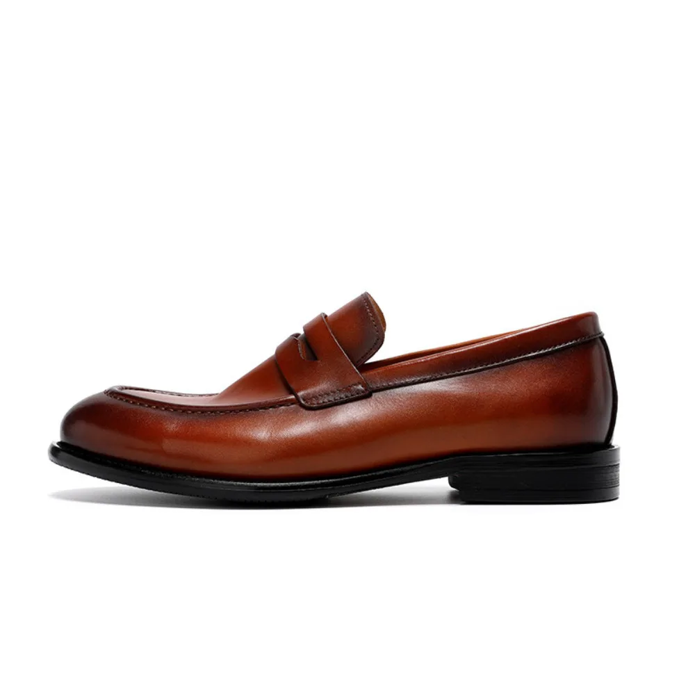 Summer Genuine Leather Mens Loafers Full Cowhide Retro British Style Slip on Breathable Mens Dress Casual