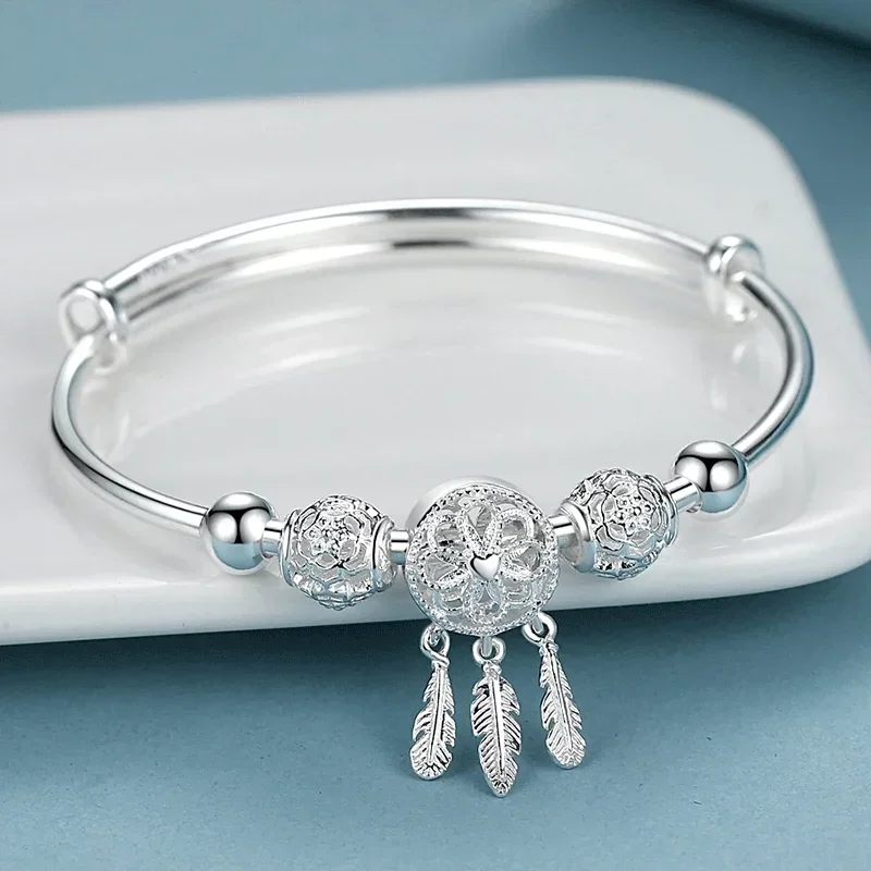 

925 Sterling Silver Dreamcatcher Tassel Feather Bracelets For Women Luxury Original Lucky Bead Charms Bracelets Party Jewelry