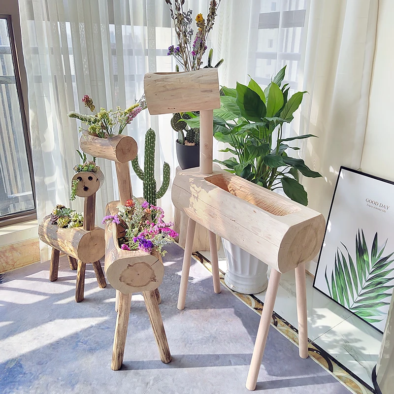 

wood deer flower stand succulent flower pot kindergarten plant corner decoration creative garden flower slot shelf indoor