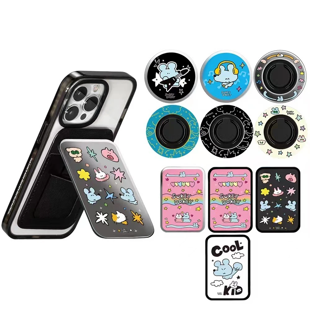 

Cute Puppy Card Holder Magnetic Folding Black Phone Stand for IPhone 12 13 14 15 16 Pro Max Holder Mount Support for S25 Ultra