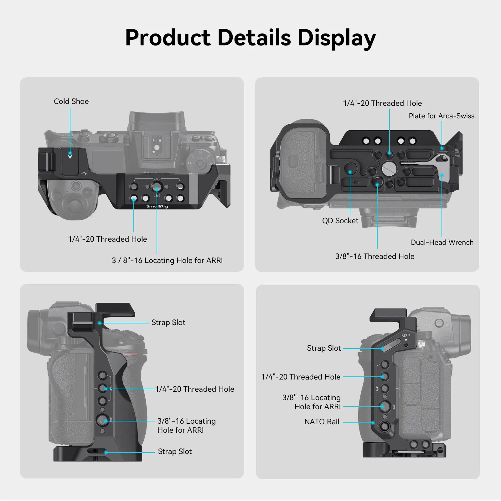 SmallRig Full Camera Cage for Nikon Z5/Z6/Z7/Z6II/Z7II Camera With Cold Shoe NATO Rail Small Rig Cage with Screwdriver 2926B