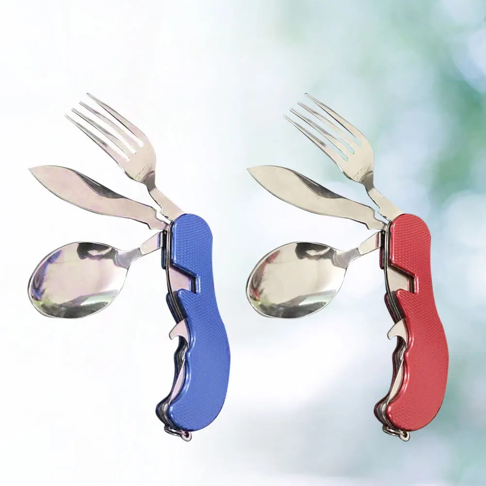 

1 Set Folding Fork Spoon Chopsticks Portable Travel Cutlery Set Eco-Friendly Stainless Steel Lightweight Flatware For Camping