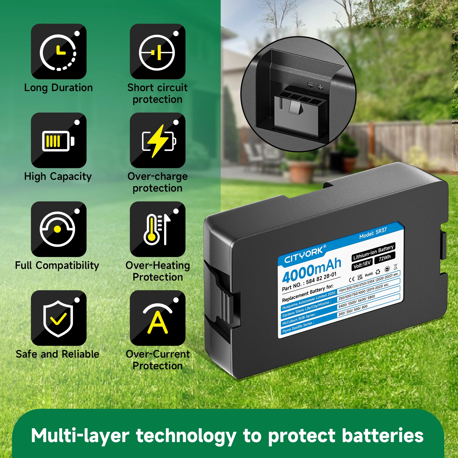 بطارية 18 فولت 4000 مللي أمبير في الساعة لـ Husqvarna Automower Limited 2020-2022 115H 305 310 315X 320 330X لـ Gardena Sileno City 250/500