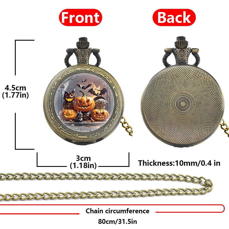 Креативное винтажное компактное кварцевое ожерелье среднего размера, карманные часы, круглый циферблат из сплава, забавные наклейки на Хэллоуин, дешевый подарок для детей