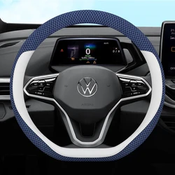 Leather Car Steering Wheel Cover for Jetta VS5 Nivus T-Roc Troc Tcross Taos Polo 2019 2020 2021 2022 2023 2024 Auto Accessories