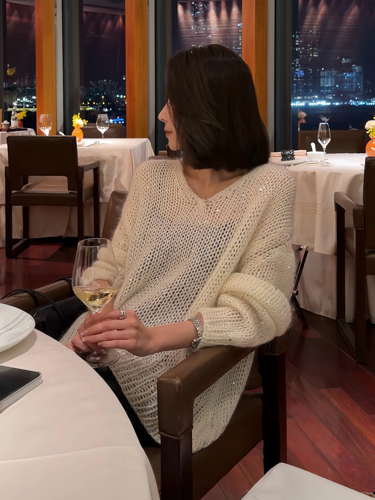 

Romantic V-Ne Sequin Knit Sweater Week Autumn Winter New Arrival Ele Loose Fit Long Sve Women's Faion