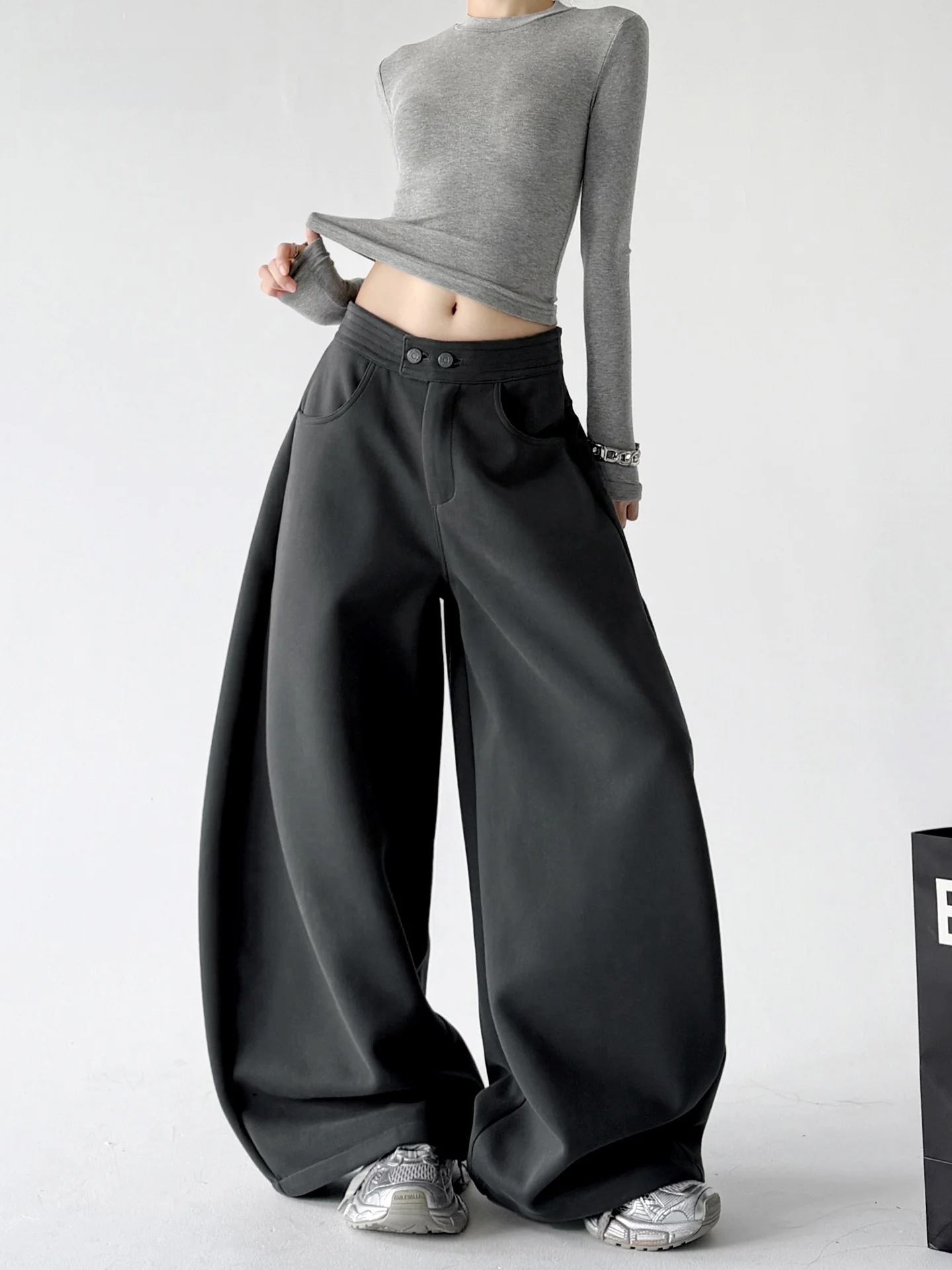 Fall 2026 Women's Wide Leg Pants Casual Loose Dance Outdoor Sports Wear Comfortable High Waist Knitted Cotton Blend Trousers