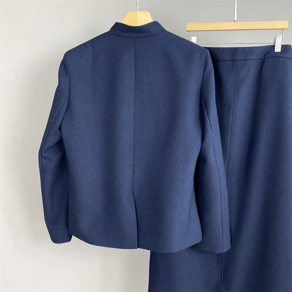Autumn And Winter New Women's Stand up Collar Single Breasted Wool Blend Suit Jacket+High Waist Casual Versatile Half Skirt Set
