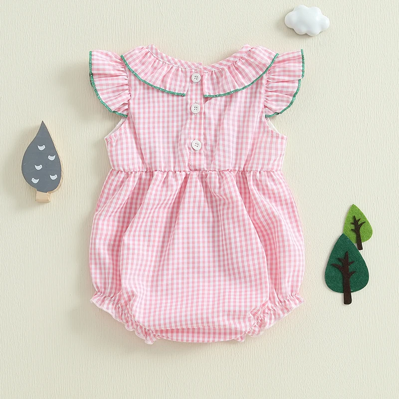 Cute Baby Girls Rompers with Adorable Bunny Embroidery and Sweet Ruffles Round Neck and Flutter Sleeves Comfortable Infant