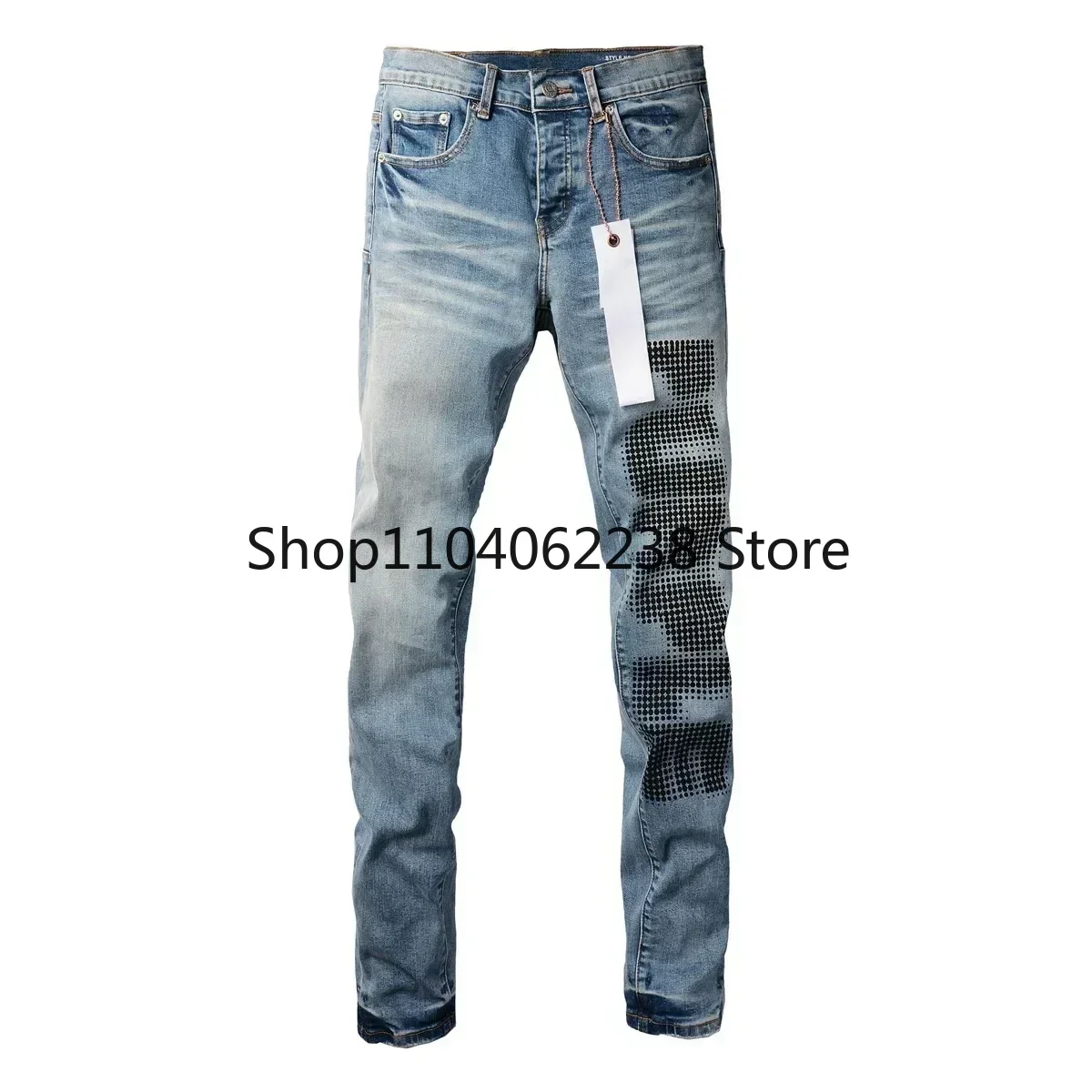 2024 quality Purples jeans Men brands with High street blue print letters Fashion Repair Low Rise Skinny Denim pants 28-40 size