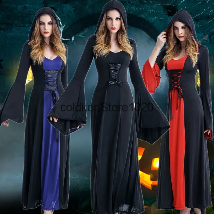 

Women Halloween Witch Hooded Dress Easter Cosplay Costumes Vampire Witch Party Masquerade Long Dress