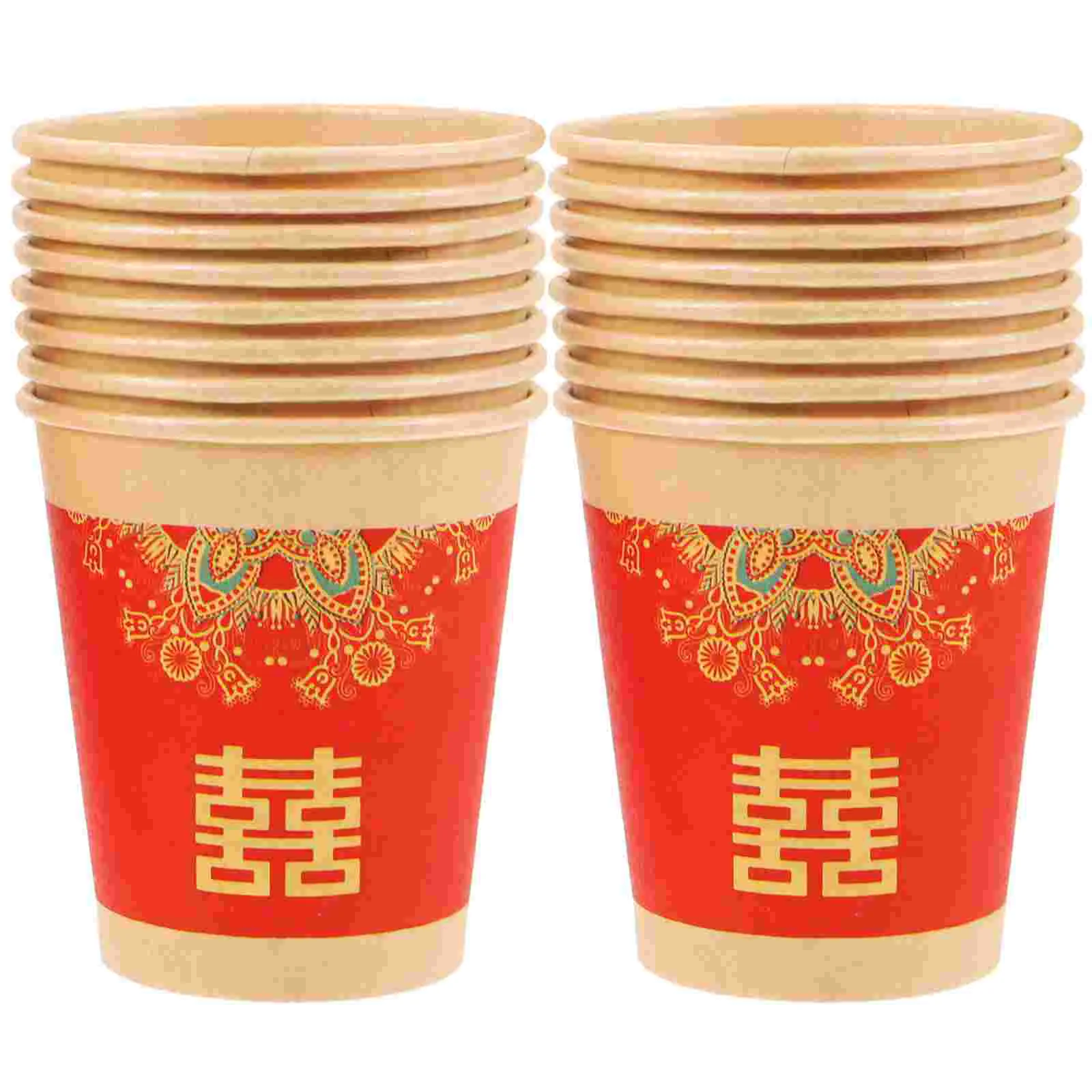 50 Pcs Happy Paper Cup Coffee Mug Cups Chinese-style Food Grade Drinks Wedding Party Teacups Single Time for Banquet