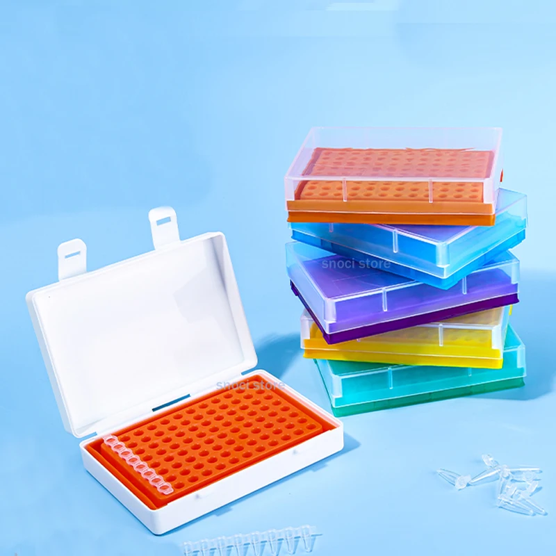 3 Stück PCR-Röhrchenständer, 0,2 ml Zentrifugenröhrchenbox mit Deckel, Kunststoff-Aufbewahrungsbox, Labor-PP-Röhrchenständer, EP-Röhrchenständer, 96 Löcher – Detail 2