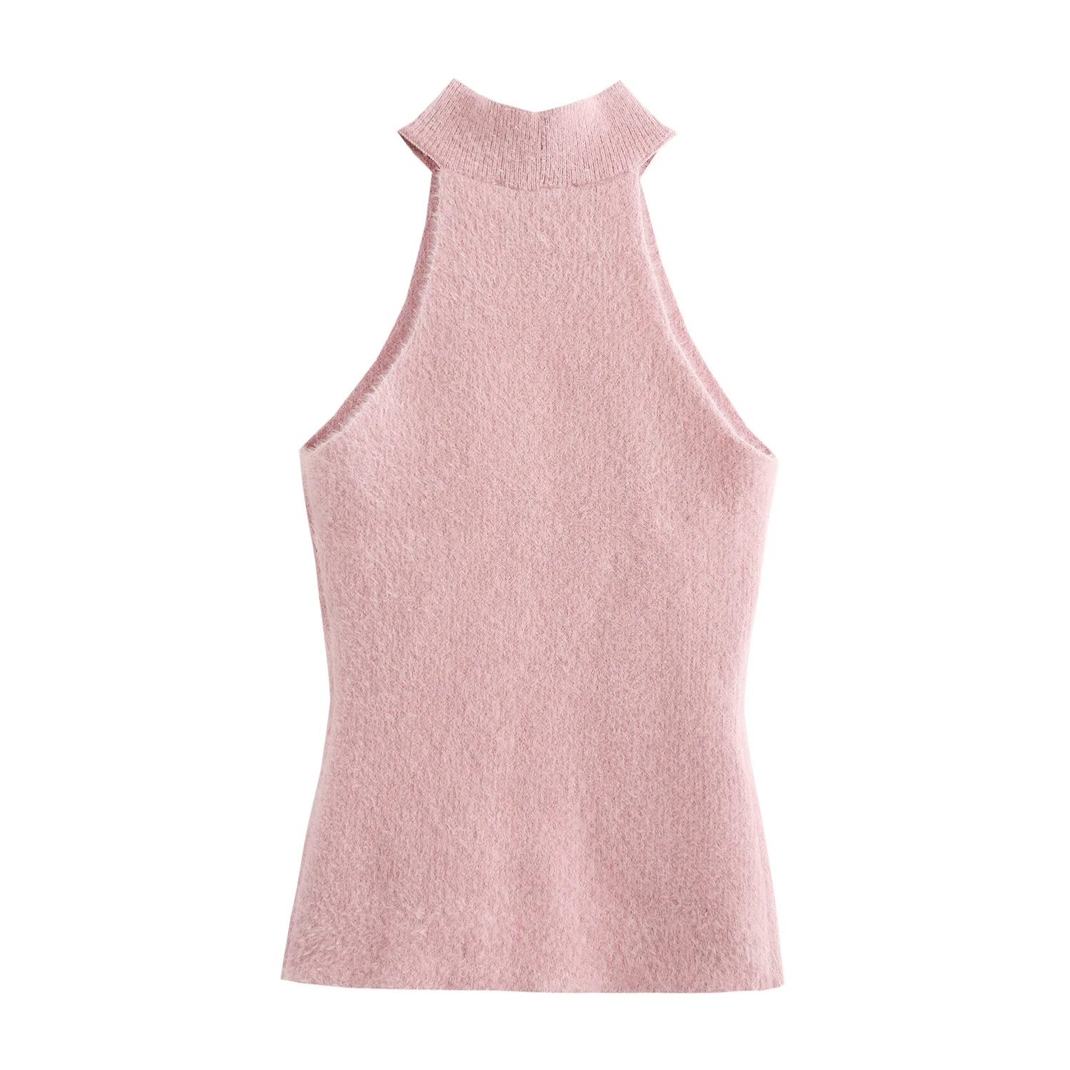 Jenny&Dave Nordic Minimalist Pearl Decoration Sleeveless Knitted Vest Sexy Pink Color Halter Neck T-shirt Women Tank Tops