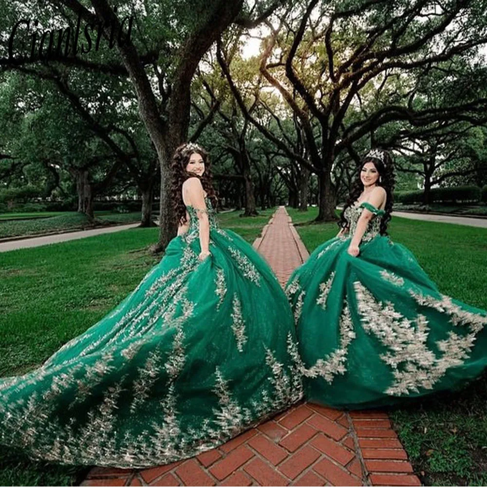 Gaun bola hijau gaun Quinceanera gaun manik-manik Sayang 3D pesta dansa ulang tahun bunga Vestidos De Quinceanera