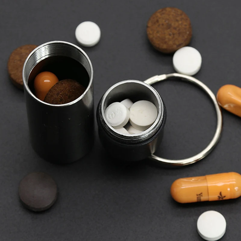Sealed Waterproof Mini Aluminum Pill Box Portable Pill Storage for Vitamins Fish Oils Earplugs Pocket Purse Daily Use