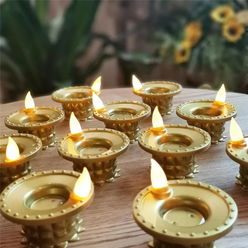 Luce Diwali Diya con sensore di rilevamento dell'acqua a LED impermeabile, decorazioni per lampade a olio senza fiamma da 12 pezzi, luce da tè al loto per le vacanze