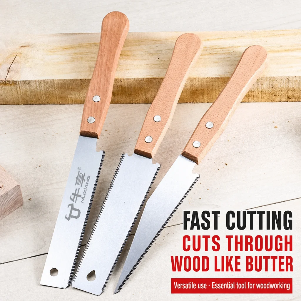 Japanese Style Hand Saw Non-slip Wooden Handle Pull Saw Flush Cut Saw Flexible Handsaw Woodworking Cutting Tool Hand Saw