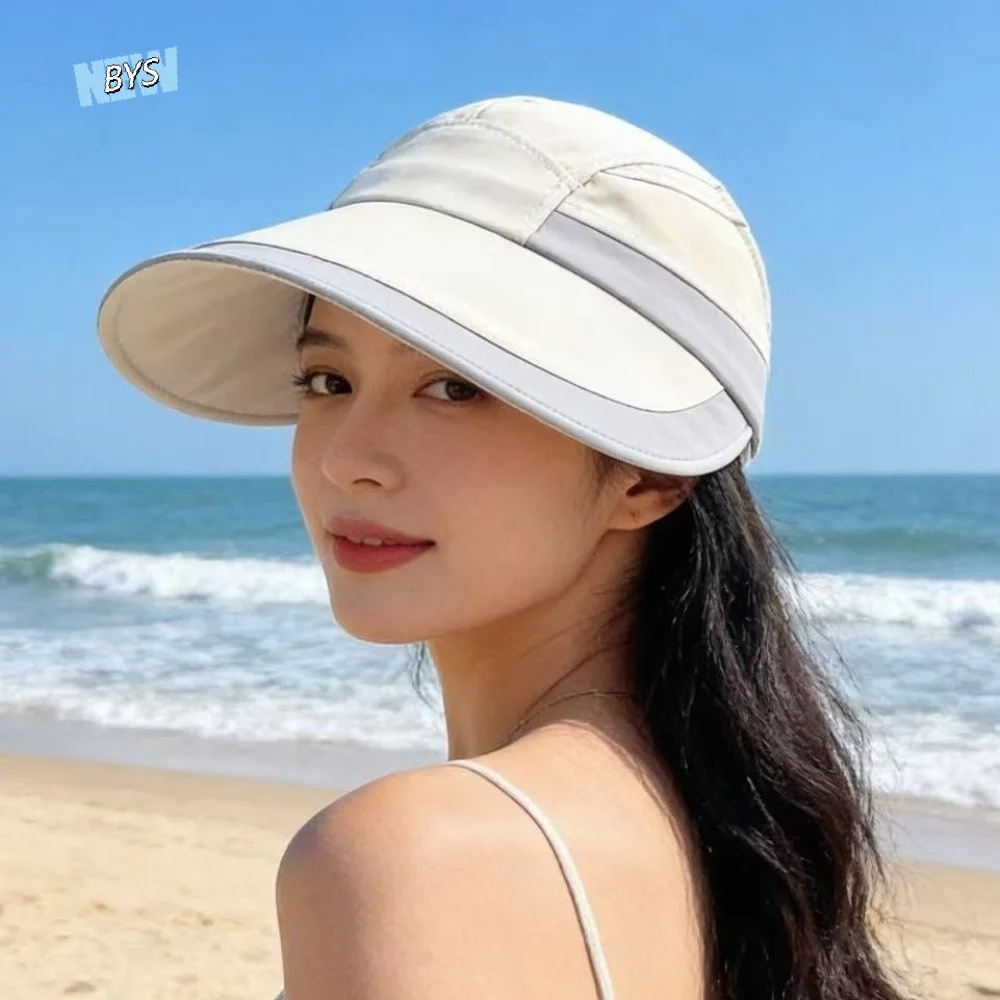 

Simple Nylon Sunscreen Sun Hat Color Blocking Versatile Duckbill Cap Wide Brim Sun Protection Sunshade Hat Beach