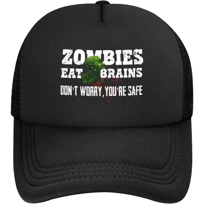 Zomb-Ies Eat Brains You're Safe Cap Funny Halloween Mesh Trucker Hat