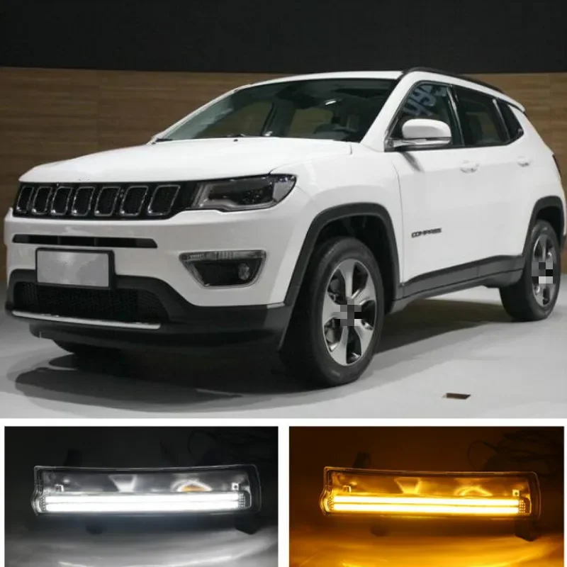 

1 Set Car LED DRL Daytime running light With yellow turn Signal Light For Jeep Compass 2017 2018 2019