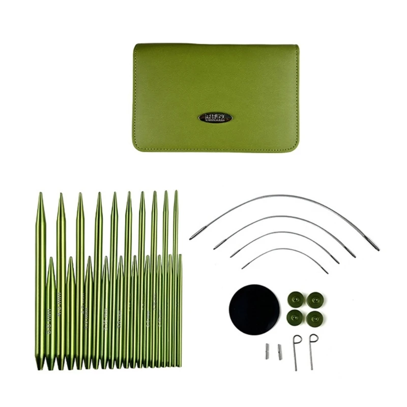 

10Pairs Aluminum Circular Knitting Needle Set with Leather Case 2.2mm-5.0mm Interchangeable Circular Knitting Needle Set