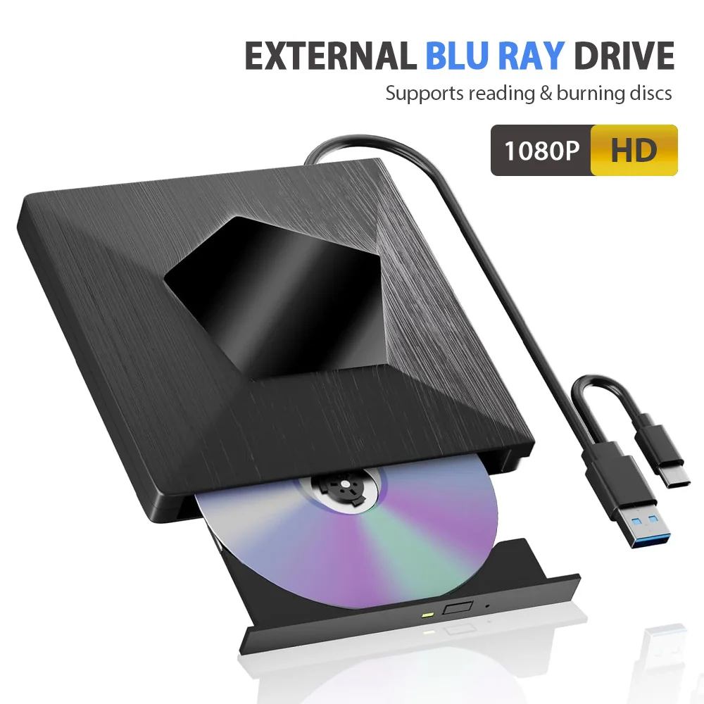 

USB3.0 External Blu-ray Drives External Bluray Burner External Bluray CD DVD Reader Writer for PC Laptop Windows10/11 Mac OS