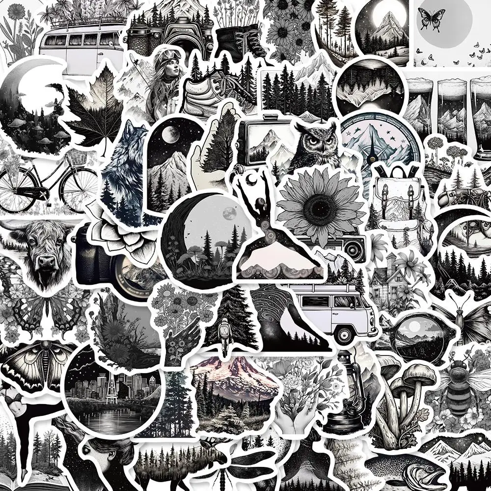 

60PCS Natural Illustration Cartoon Graffiti Stickers Creative Stickers Desk Guitar Computer Waterproof Stickers Toy Wholesale